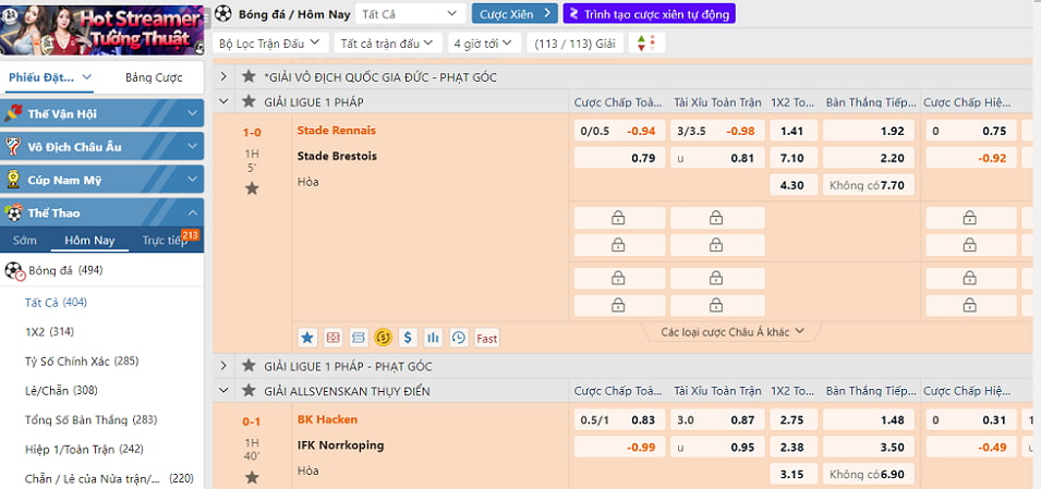 Theo dõi biến động tỷ lệ cược